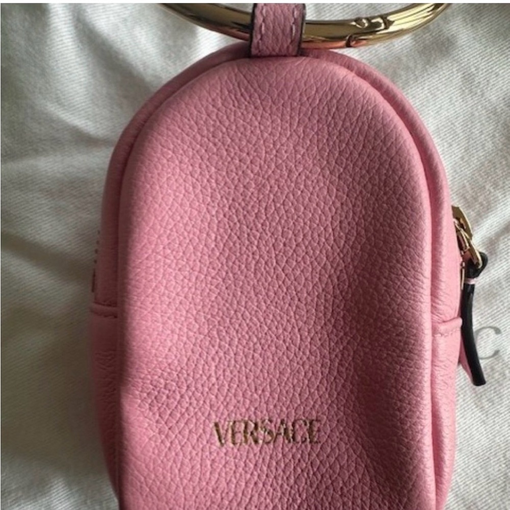 Versace Pink Leather Mini Key Pouch with Gold Ring